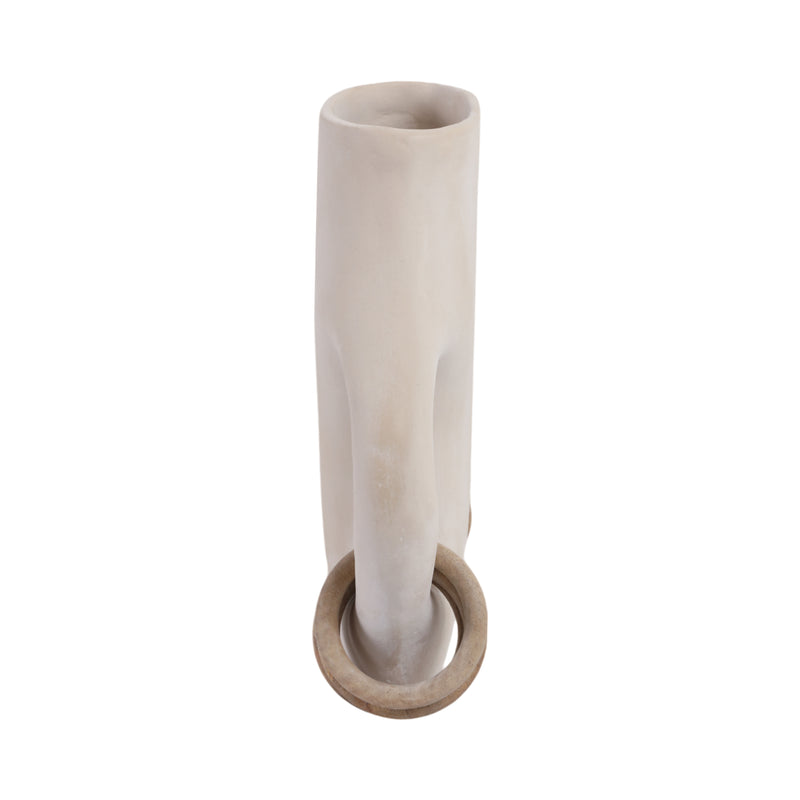 12" SAMIRAH SMALL VASE W/ WOOD RINGS, BRWN/WHT WSH