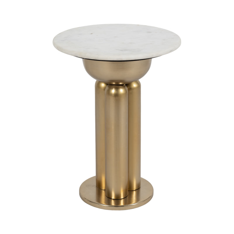 Metal, 22" Marble Top Side Table, Gold/white