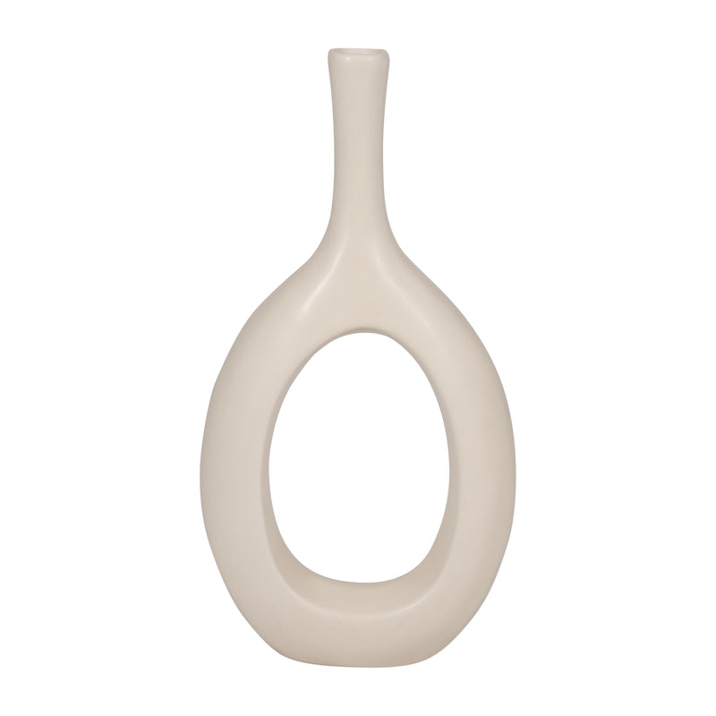 CER, 12" CURVED OPEN CUT OUT VASE, COTTON