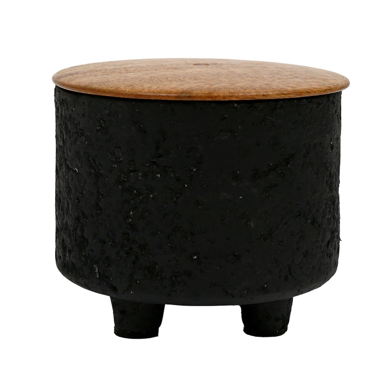 4" 7 Oz Balsam & Myrrh Footed Candle With Lid, Blk