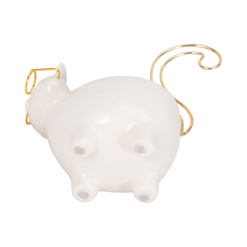 CER, 6" KITTY TRINKET DISH, WHITE/GOLD