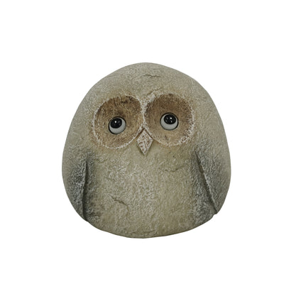 8" Chubby Owl With Solar Eyes, Grey