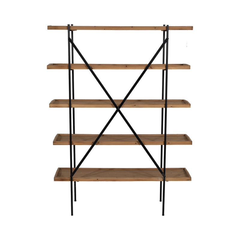 WOOD/METAL, 65"H 5-LAYERED SHELF, BROWN/BLACK KD