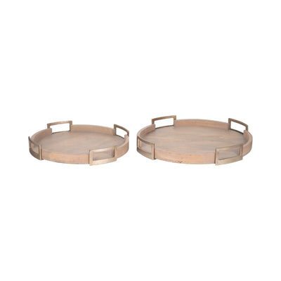 S/2 22/26" Maxwell Round Wood Trays, Natural