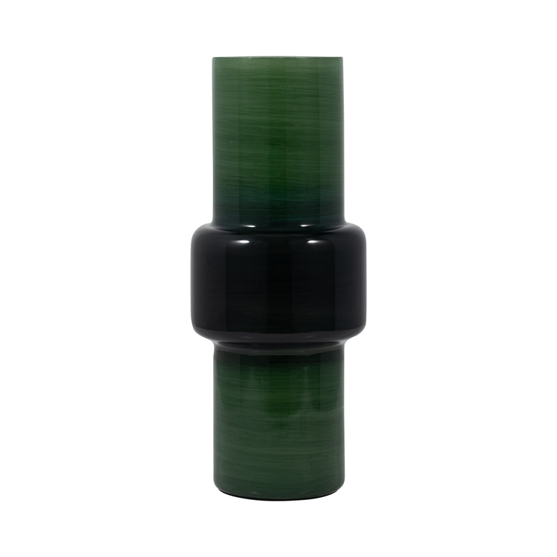 GLASS, 15" MODERN CYLINDER VASE, GREEN