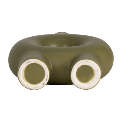 CER,7",DONUT FOOTED VASE,OLIVE