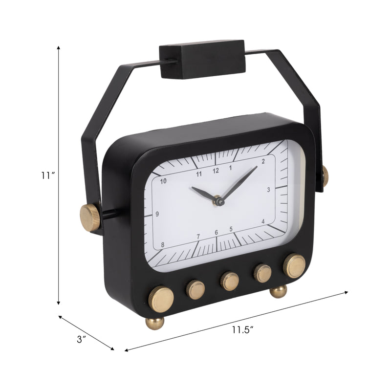 12" Footed Clock With Handle, Black/gold