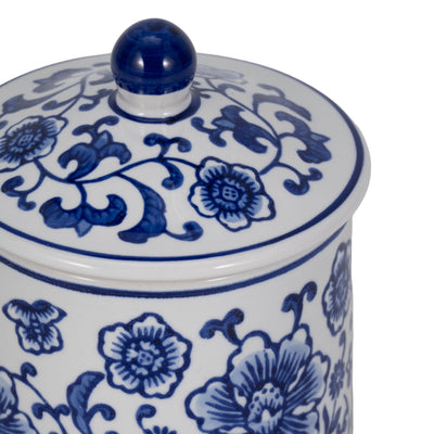 Cer, 6" 8oz Chinoiserie Scntd Candle W/lid,wht/blu