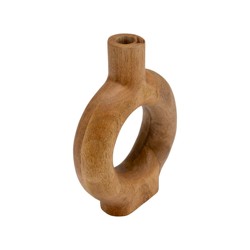 WOOD, 10"H DONUT SHAPED VASE, BROWN