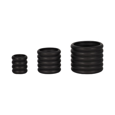 S/3 4/6/7" Stacked Rings Planters, Black