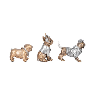 S/3 10" Cool Dogs Decor, Gold