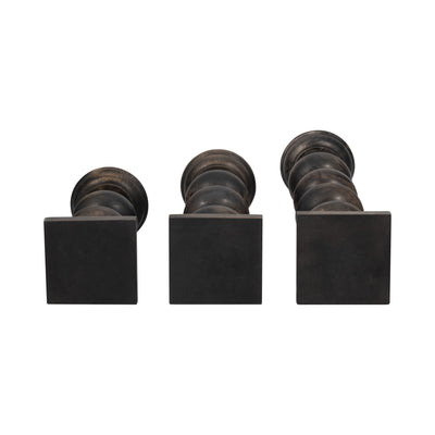 S/3 14/19/23" Sumpter Black Wood Candle Sticks