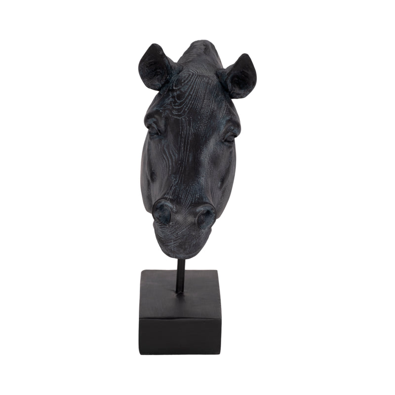 11" Horse Head Sculpture On Stand, Black