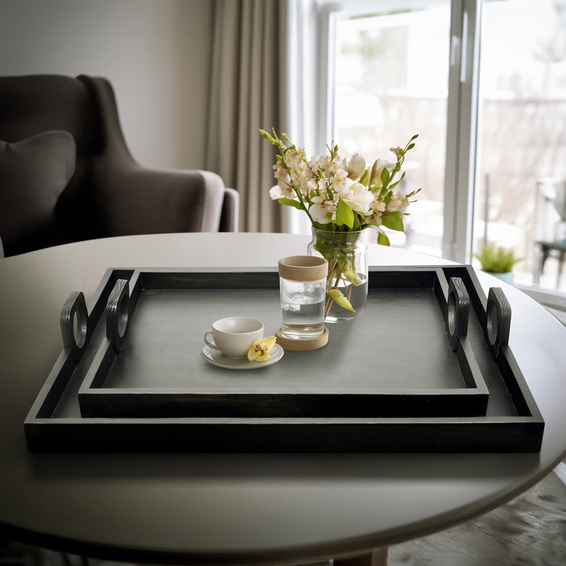 S/2 24/30" Joullian Black Wood Trays