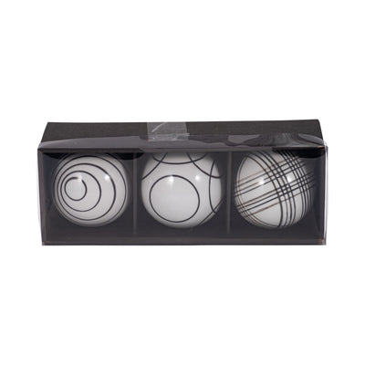 Cer, S/3 4" Assorted Painted Orbs, Black