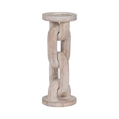 Wood, 11" Chain Pillar Candle Holder, White