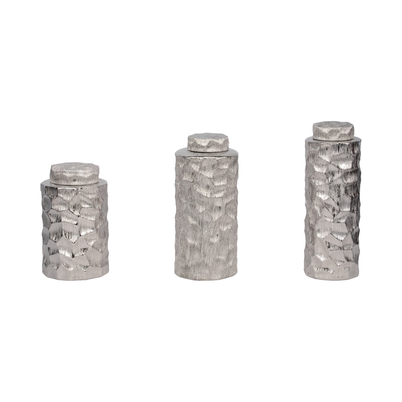 S/3 10/13/14" Anita Silver Ceramic Lidded Jars