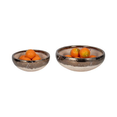 S/2 12/15" Gold Rim Terracotta Bowls, Grey