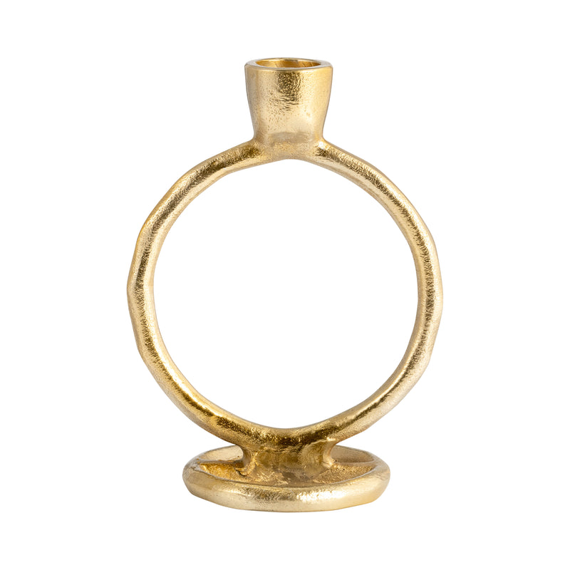 METAL, 6" ROUND RING TAPER CANDLEHOLDER, GOLD