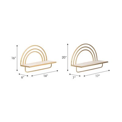 SET/2 WOOD/METAL RAINBOW STYLE SHEVES, WHT/GLD