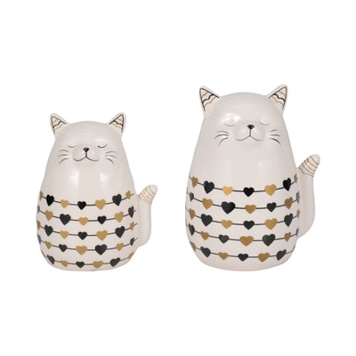 7" Black And Gold Hearts Kitty, White