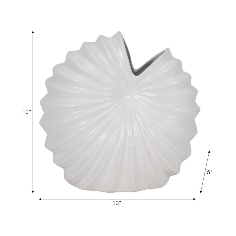 CER, 10" SHELL VASE, WHITE