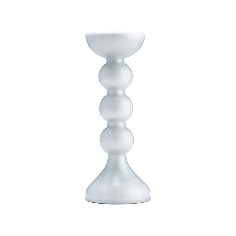 GLASS, 13"H, BUBBLY CANDLE HOLDER, WHT ENAM