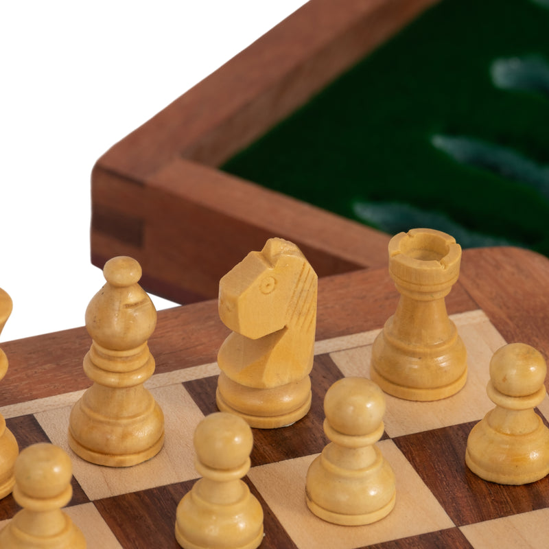 10" Acacia Wood Magnetic Chess Set, Natural