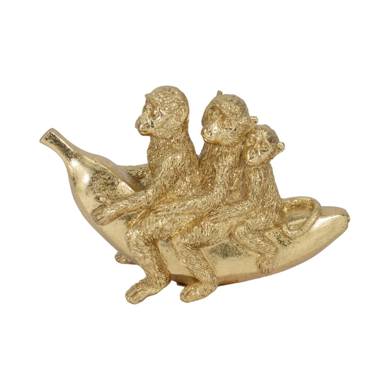 8" Three Monkeys On Banana, Gold