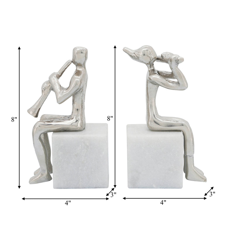 S/2 METAL MUSICIANS ON MARBLE BASE, SILVER