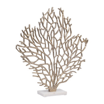 Metal, 21" Coral On Marble Base, Champagne