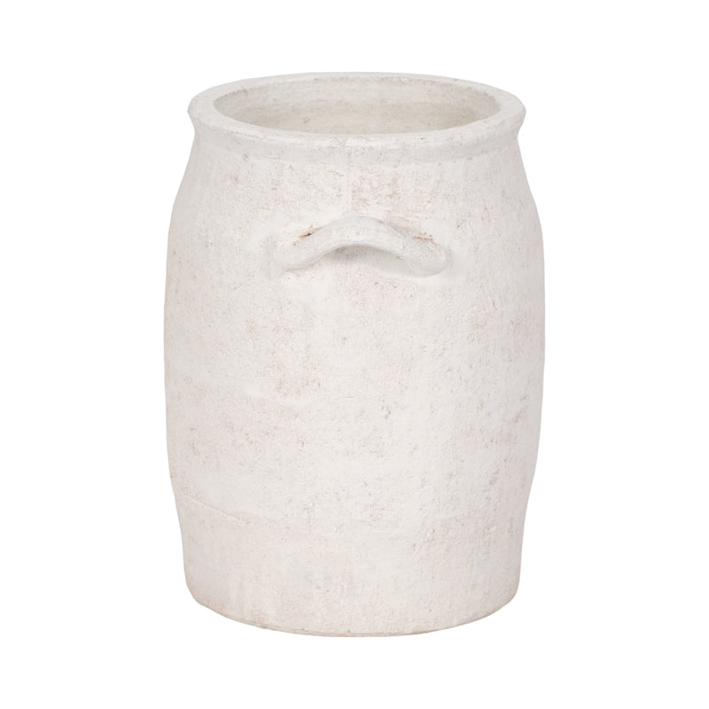 8" Traditional Handle Vase Rough Finish, White