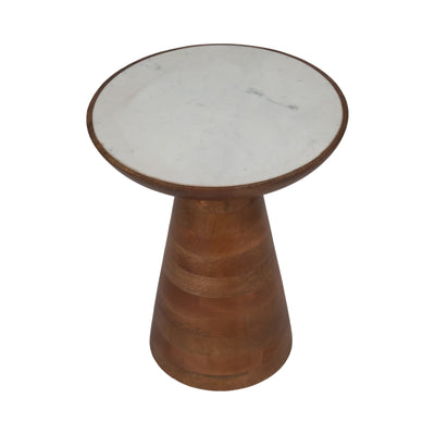 20" Wood Accent Table Marble Top, Natural/white