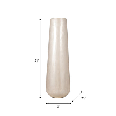 METAL 24"H ALABASTRON VASE, PEARL WHITE