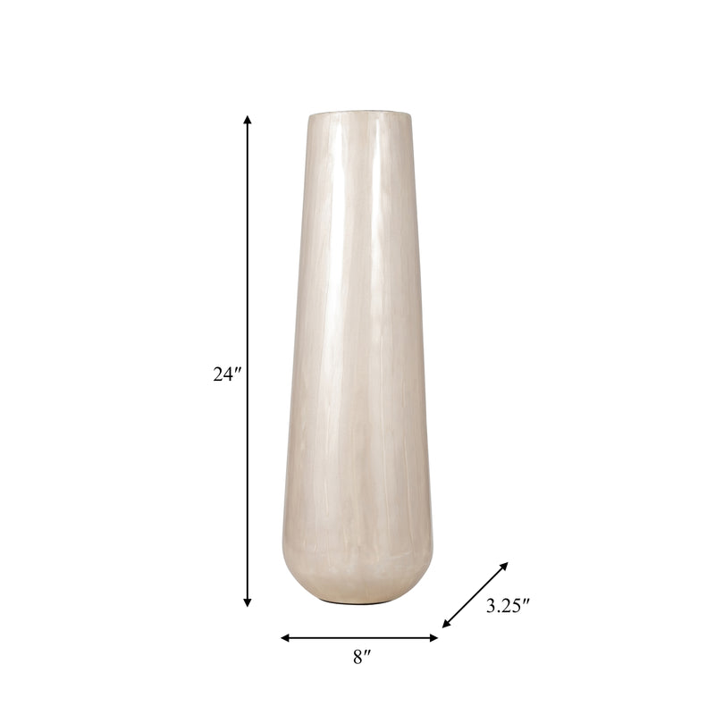 METAL 24"H ALABASTRON VASE, PEARL WHITE