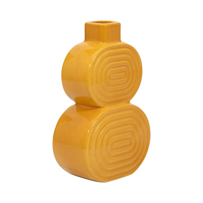 CER, 10" STACKED CIRCLES VASE, MUSTARD GOLD