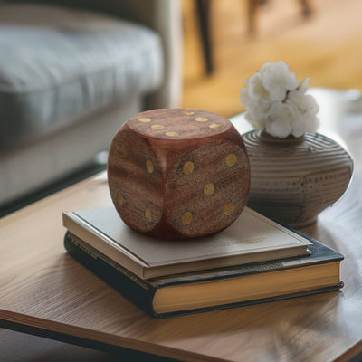 WOOD, 4X4 DICE, ANTIQUE BROWN