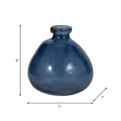 GLASS, 8" BALLOON VASE, BLUE