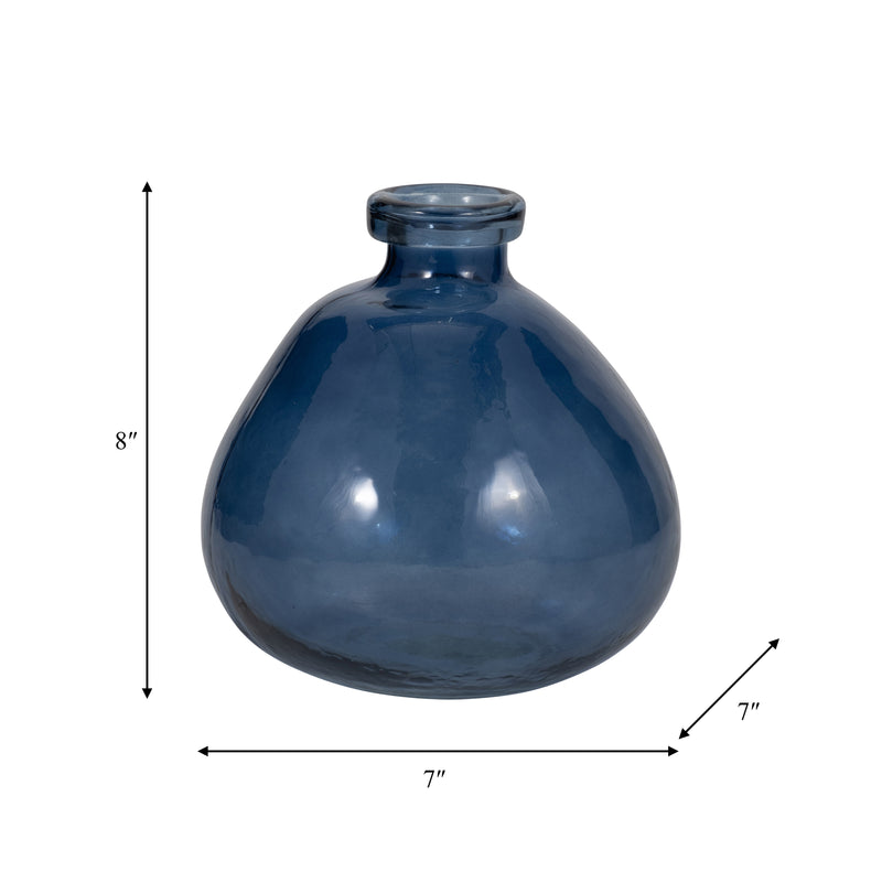 GLASS, 8" BALLOON VASE, BLUE