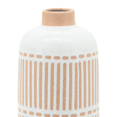 CER, 12" ROUND AZTEC VASE, IVORY