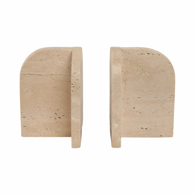 S/2 6" Arched Travertine Bookends, Tan