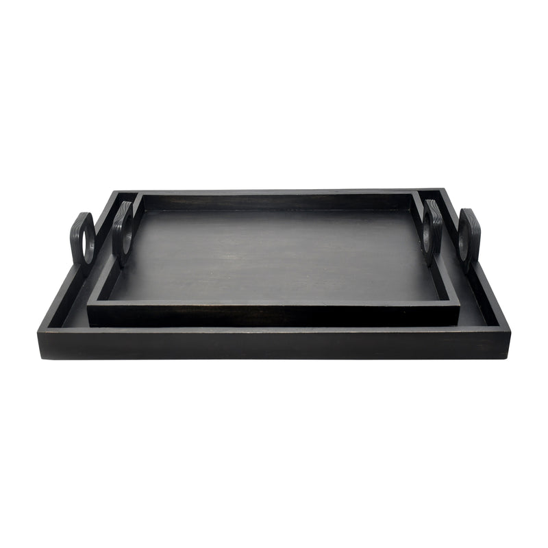 S/2 24/30" Joullian Black Wood Trays