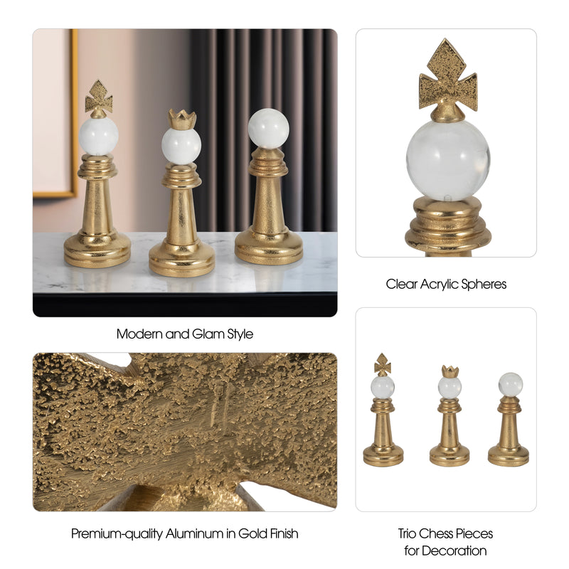 S/3 8/9/10" Turin Gold Chess Pieces