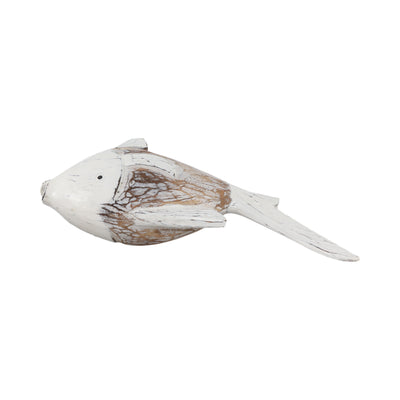 Wood, 11" Flounder Fish, Natural/white