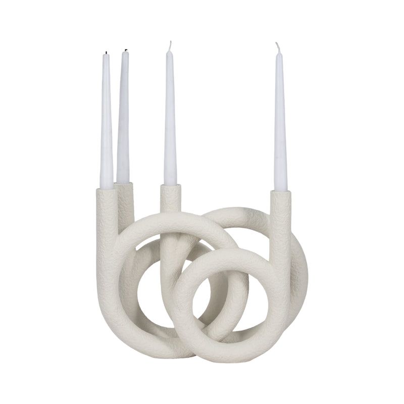 15" Looped 4-taper Candleholder, White