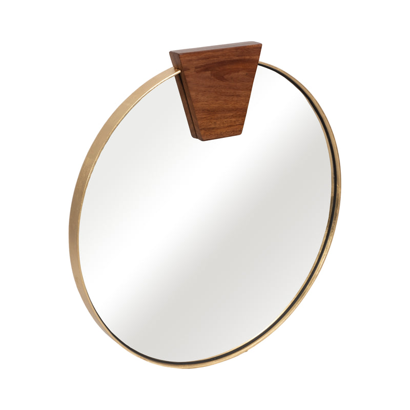 32x32 Round Wood Piece Mirror, Gold