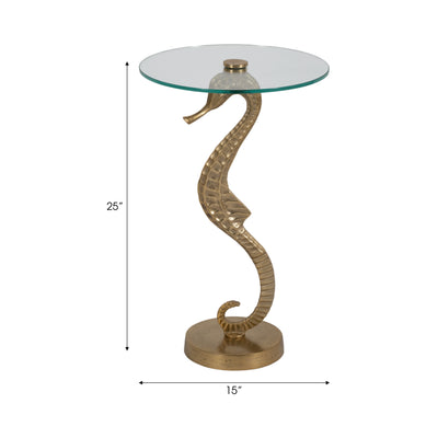 Metal/glass, 25" Seahorse Side Table, Gold Kd