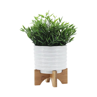 CERAMIC 5" PLANTER ON STAND, WHITE STRIPE