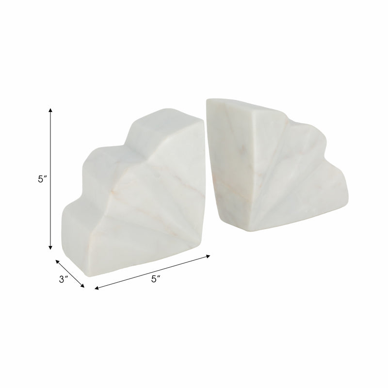 S/2 5" Semi Circle Fluted Marble Bookends, White