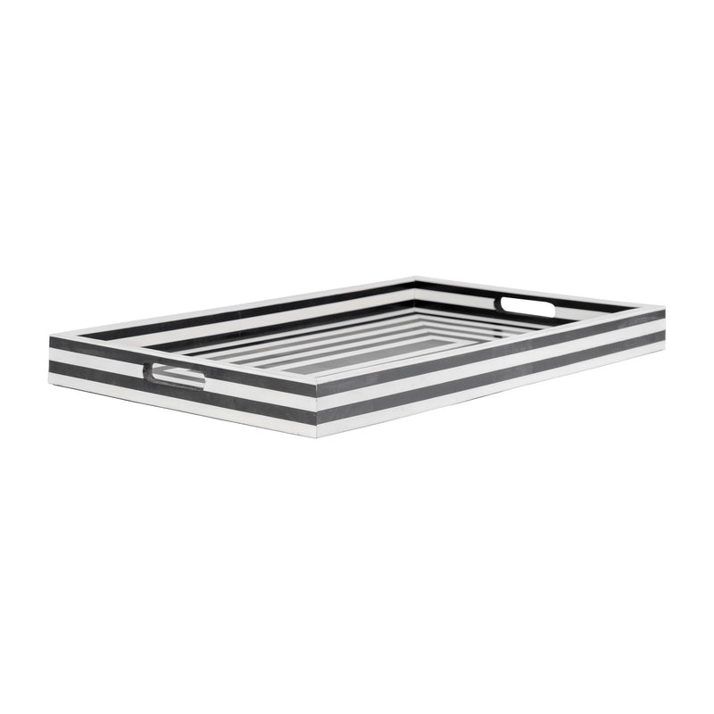 RESIN, S/3 13/18/24" SQUARE LINES TRAYS, BLK/WHIT